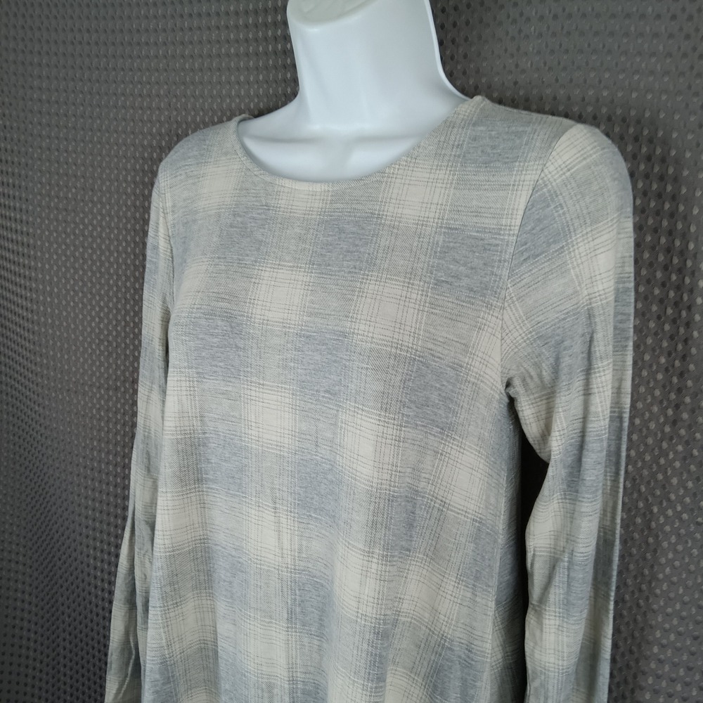 Old Navy Womens Grey Plaid Long Sleeve Swing Dress Petite Medium A-Line Mini - Picture 3 of 10